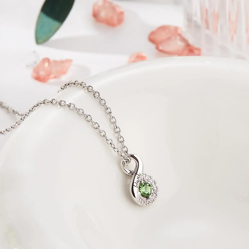 Custom Engraved Name Birthstone Necklace Infinity Creative Gifts Valentines Gift