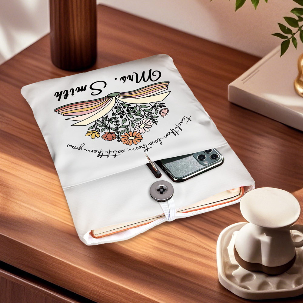 Personalized Flowers Book Cover with Pocket Book Cover Protector Appreciation Gift for Teacher