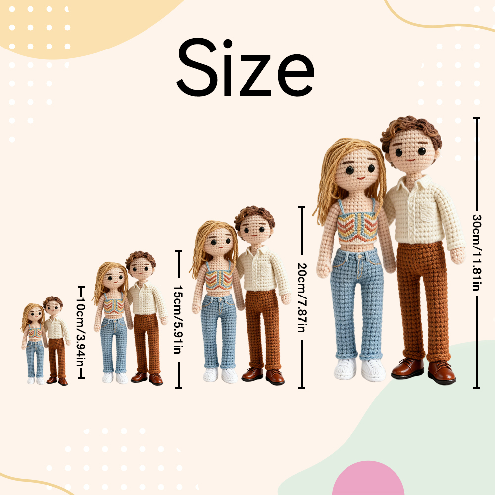 Custom Photo Connected 2 People Crochet Doll Ornament Christmas Tree Decoration Holiday Gift