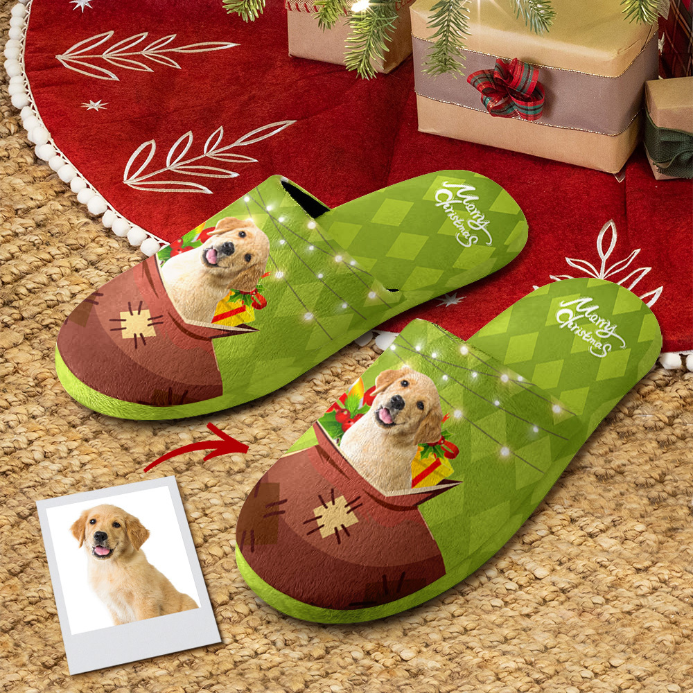 Custom Christmas Cotton Slippers Personalized Photo Gift Bag Pattern House Shoes