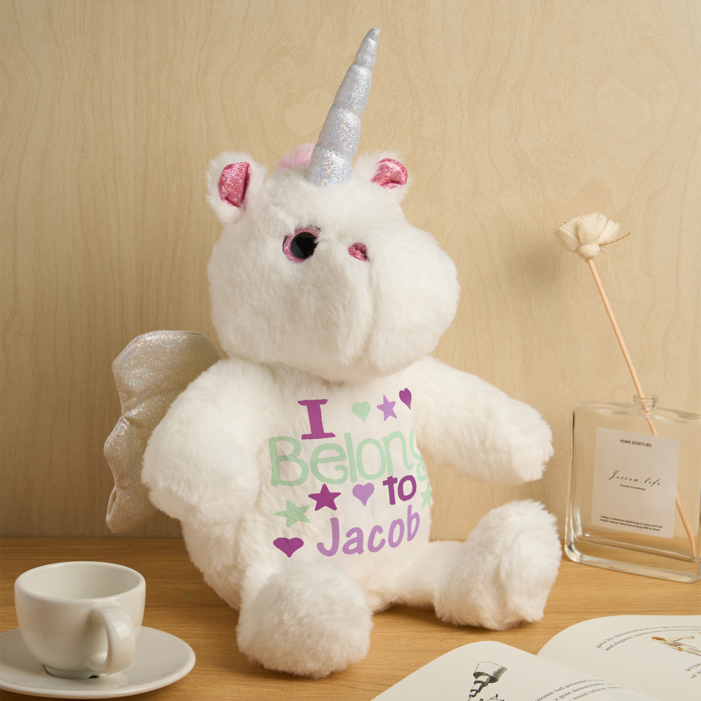 Personalized Unicorn Plush Stuffed Animal Birth Announcement Gift for Baby Shower