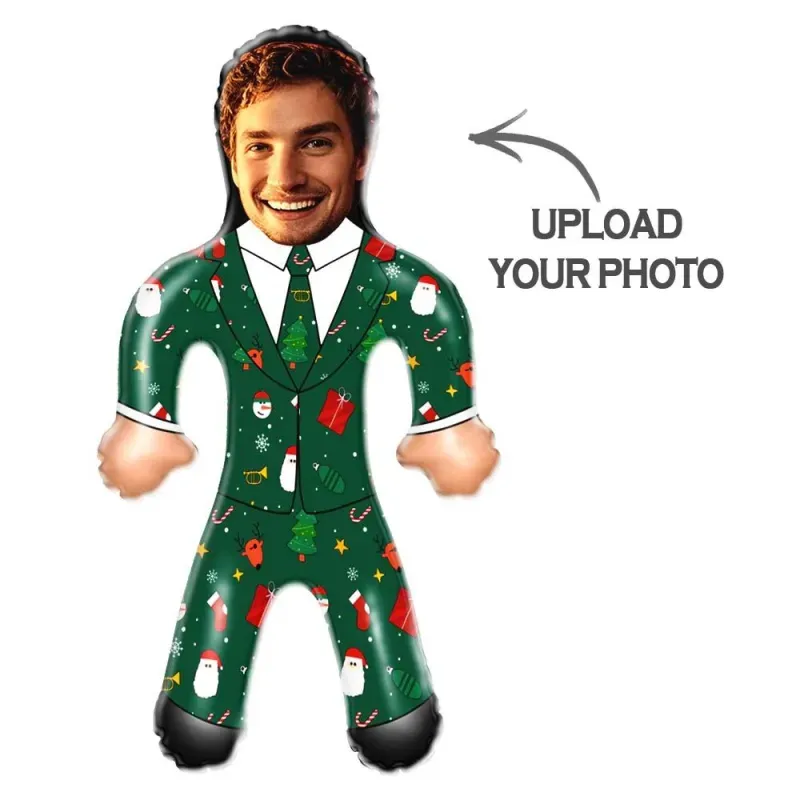 Custom Face Green Christmas Suit Blow Up Dolls Funny Inflatable Balloon Custom Air Doll for Party Favors Christmas Gifts