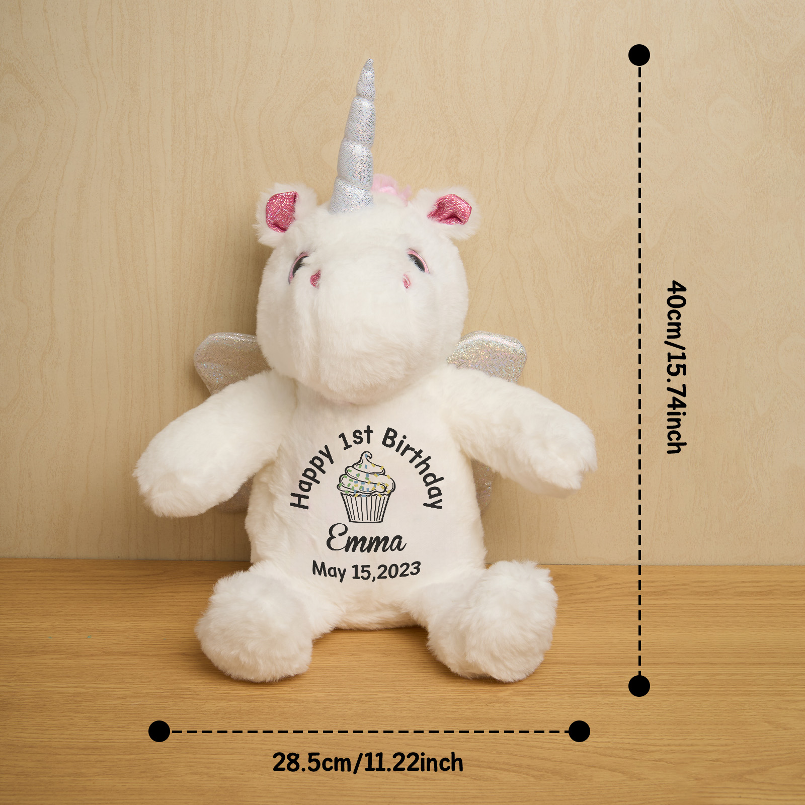 Personalized Unicorn Plush Stuffed Animal Birth Announcement Gift for Baby Shower