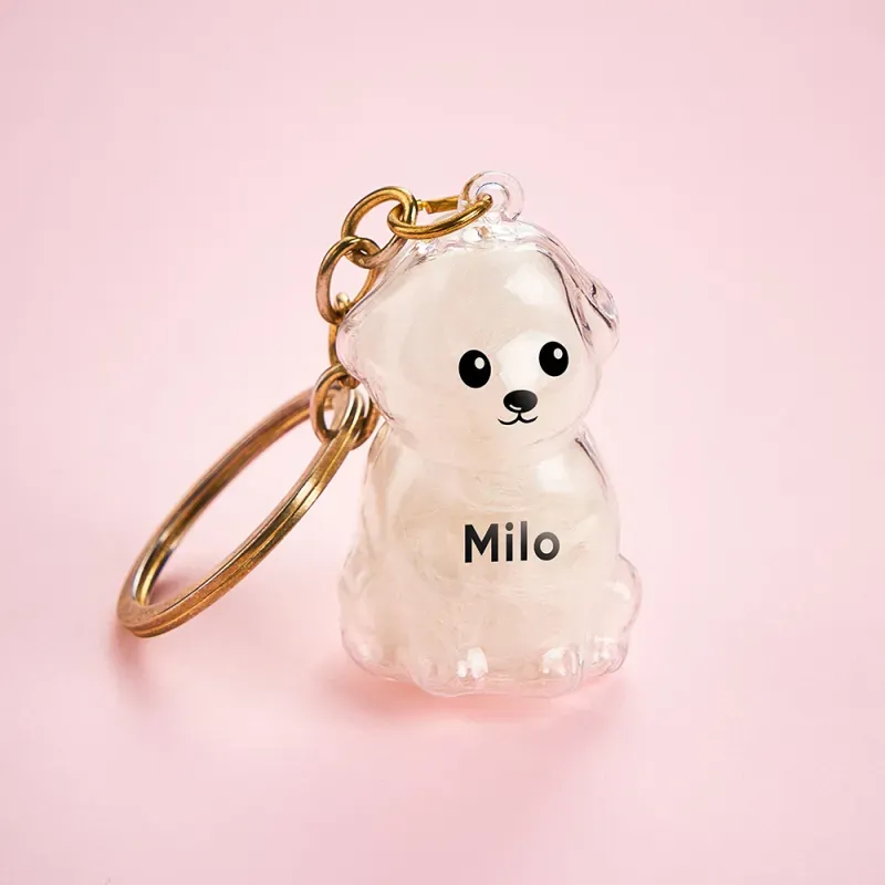 Custom Name Dog Hair Collector Keychain Bag Charm Memorial Storage Box with Text Perfect for Storing Pet Hair Gift for Dog Lovers
