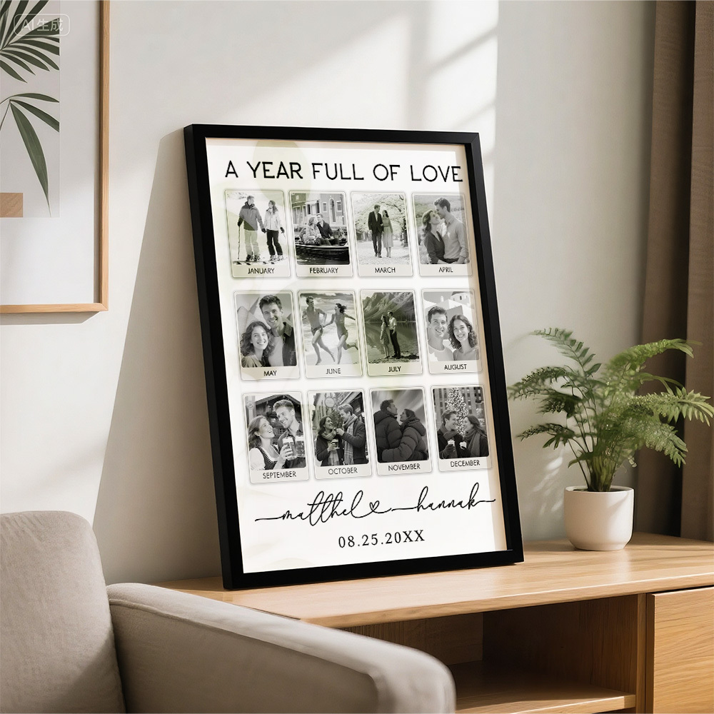 Custom Photo & Text Black & White Style Wooden Frame – Personalized Anniversary Keepsake Gift