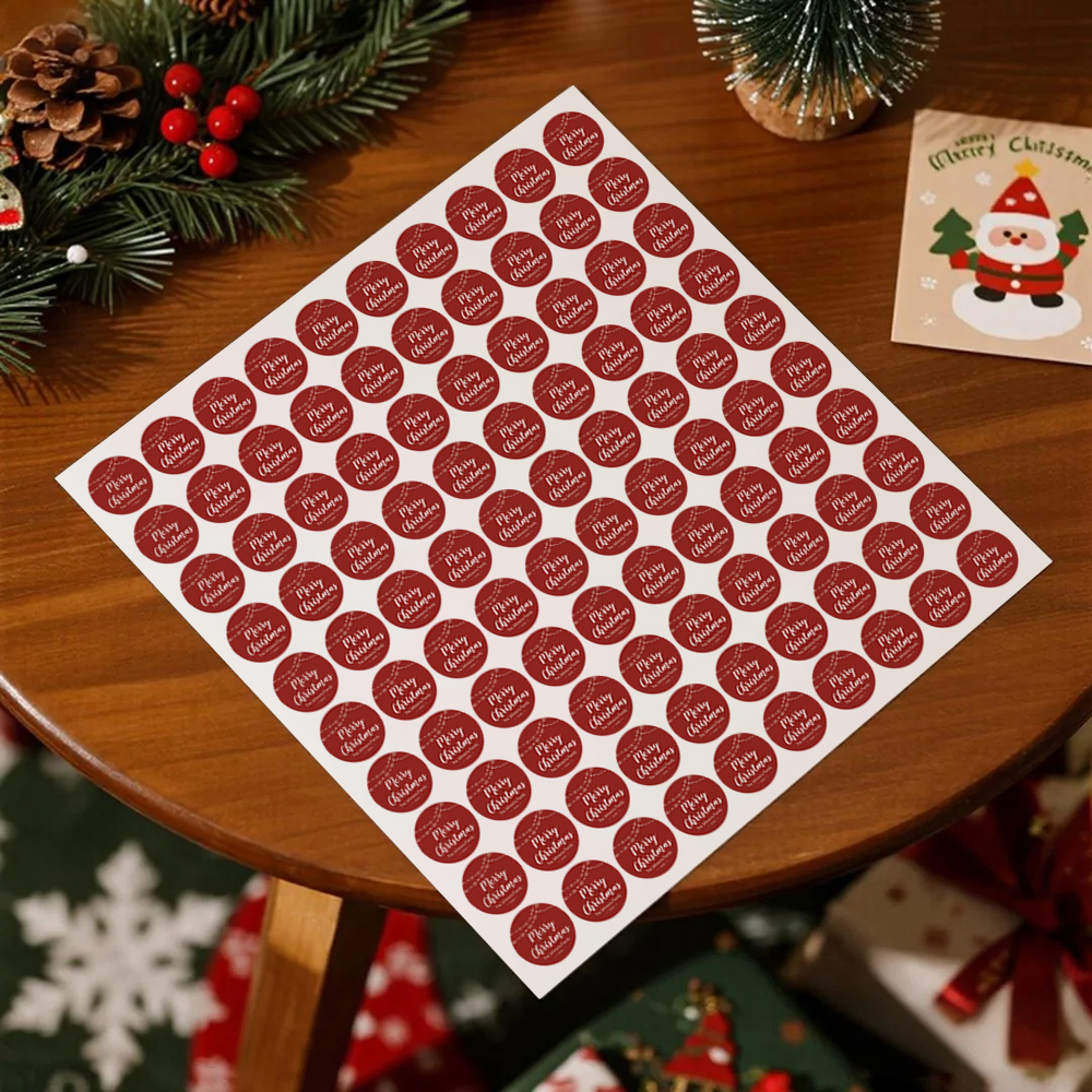 Custom Text Merry Christmas Stickers – Personalized 100 Round Labels for Christmas Gifts