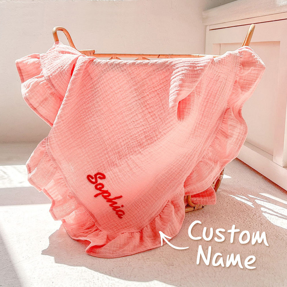 Personalized Baby Swaddle Blanket Custom Muslin Blanket with Embroidered Name Gift for Baby