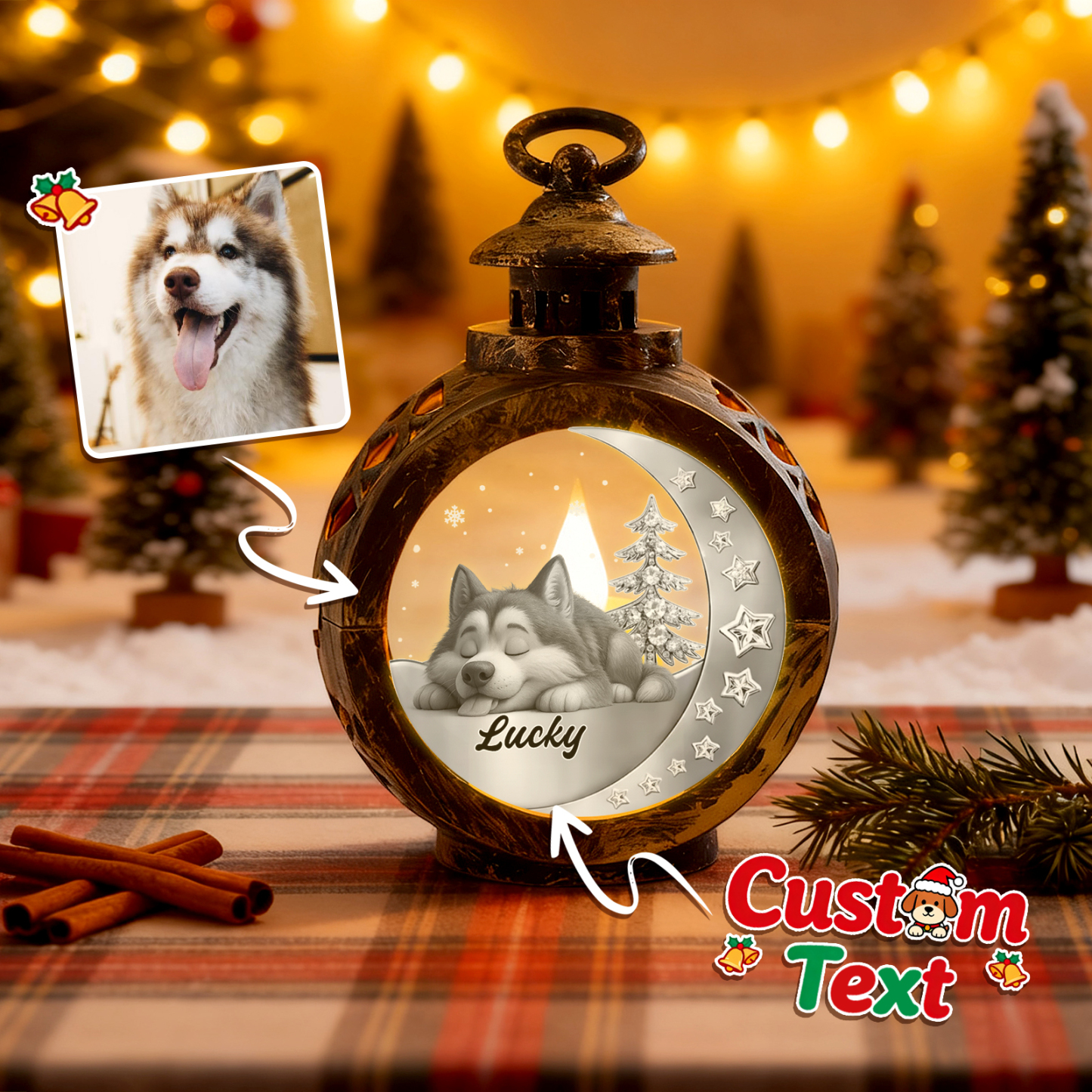 Custom 1 Pet Photo into Cartoon Style Ornament – Personalized Pet Name Christmas Gift for Pet Lovers