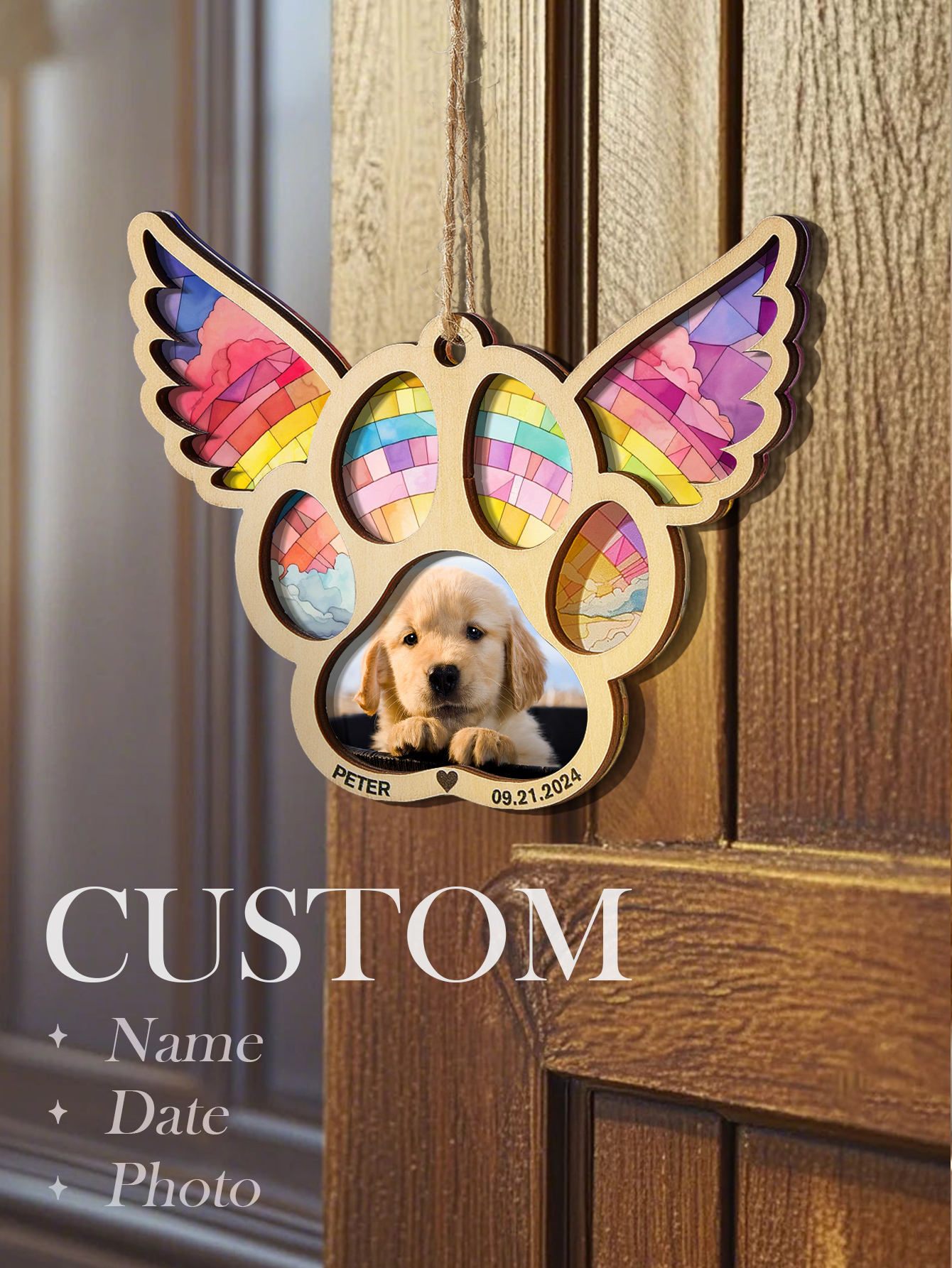 Personalized Pet Suncatcher Ornament with Photo Paw Print Ornament Memorial Gift for Pet Lovers