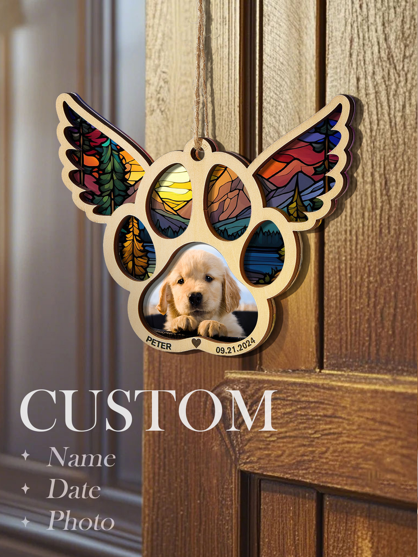 Personalized Pet Suncatcher Ornament with Photo Paw Print Ornament Memorial Gift for Pet Lovers