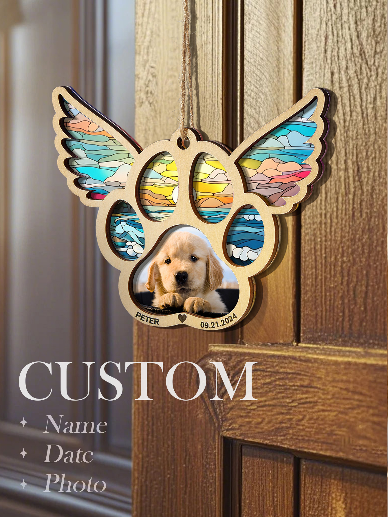 Personalized Pet Suncatcher Ornament with Photo Paw Print Ornament Memorial Gift for Pet Lovers