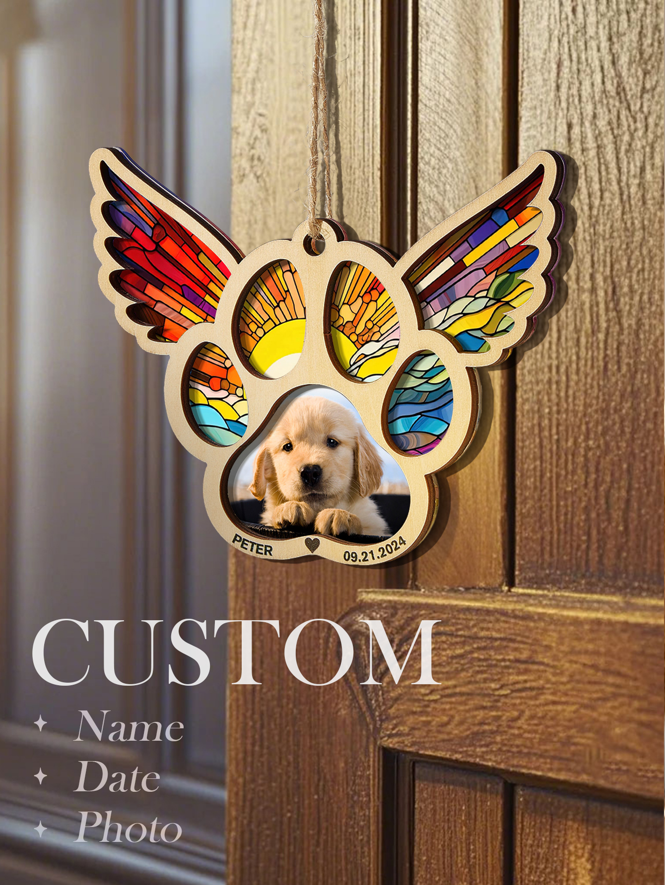 Personalized Pet Suncatcher Ornament with Photo Paw Print Ornament Memorial Gift for Pet Lovers