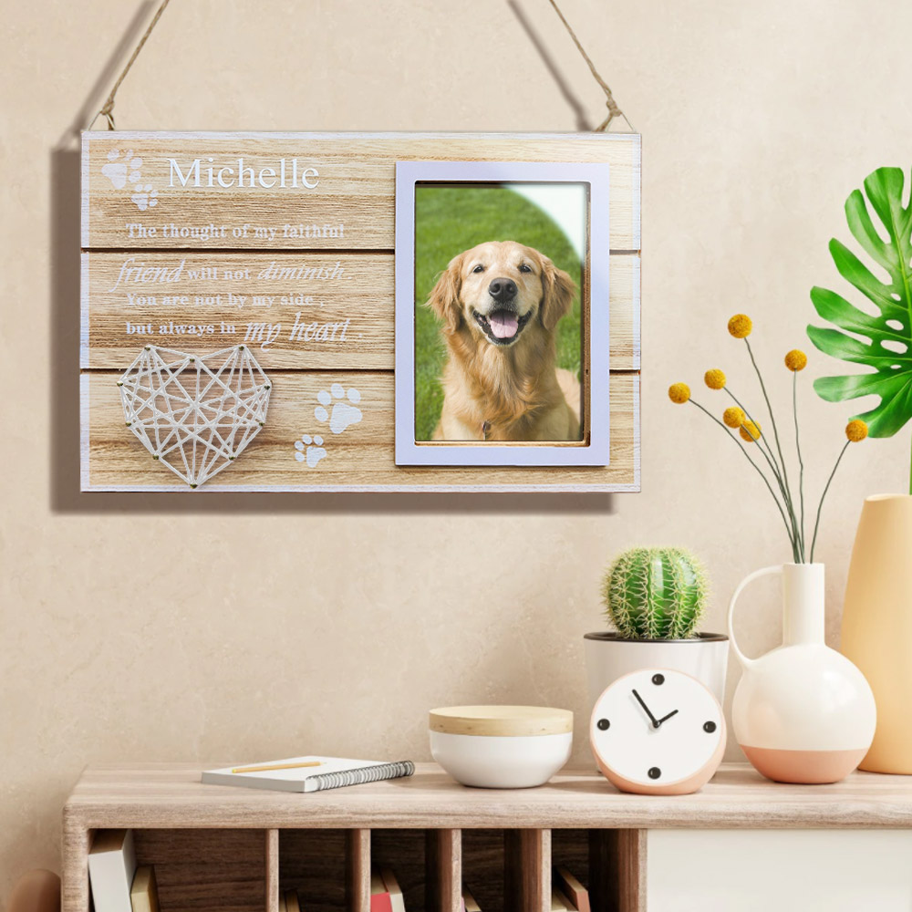 Personalized Engraved Wooden Heart String Art Photo Frame – Custom Gift for Pet Lovers