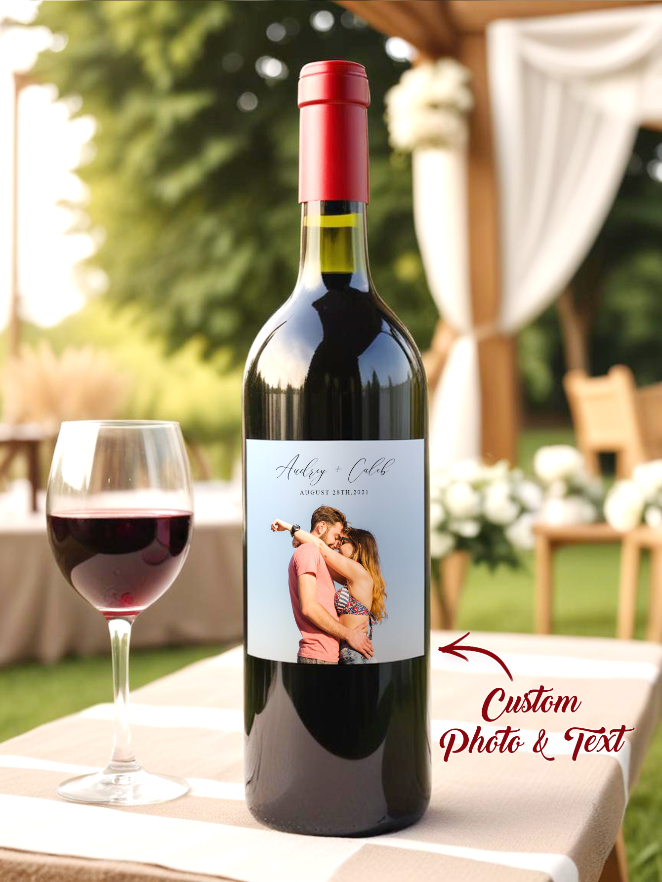 Custom Photo & Text Wine Bottle Sticker – Birthday Housewarming & Party Gift