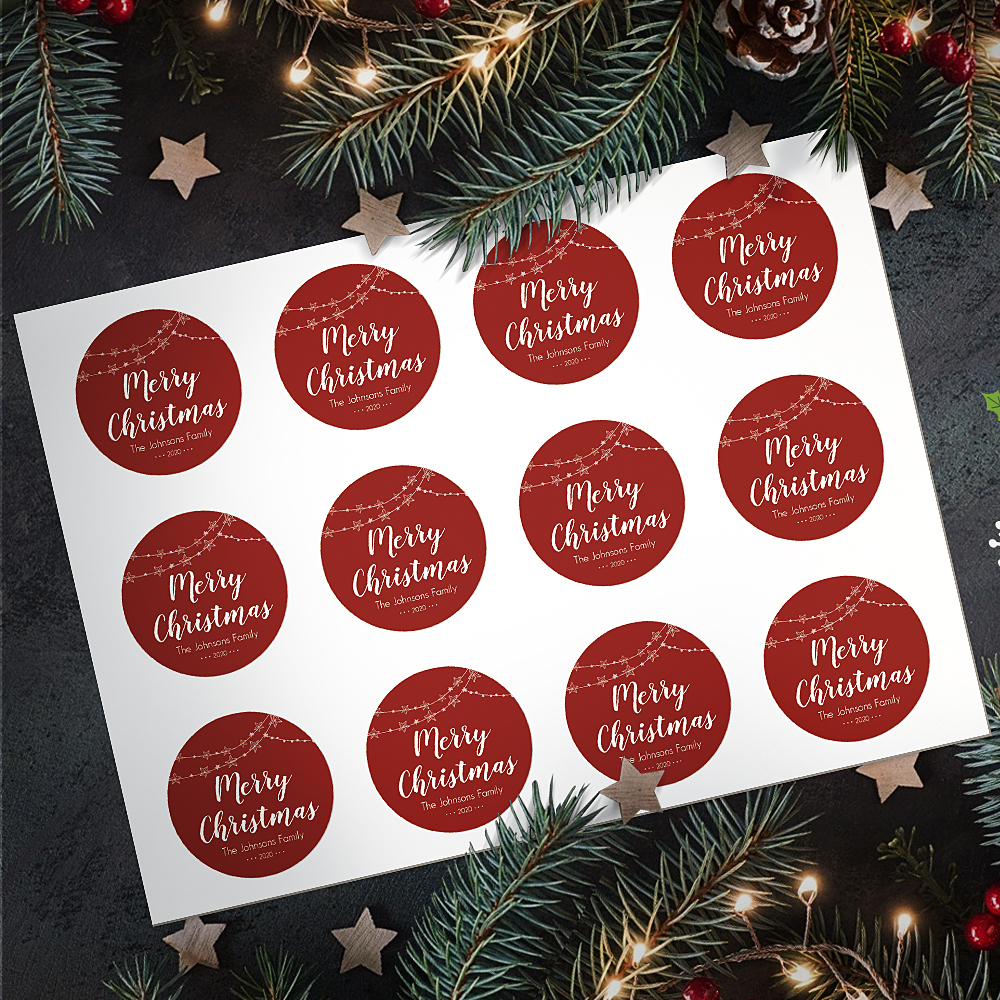Personalized Engraved Round Red Stickers – Custom Christmas Gift Labels for Holiday Wrapping