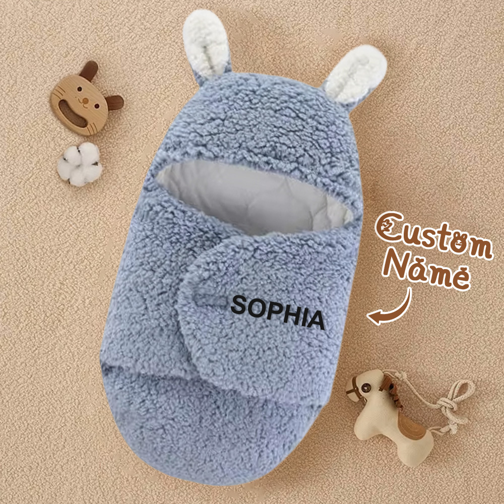 Personalized Bunny Baby Swaddle with Name Infant Sleeping Bag Blanket for Baby Shower Gift