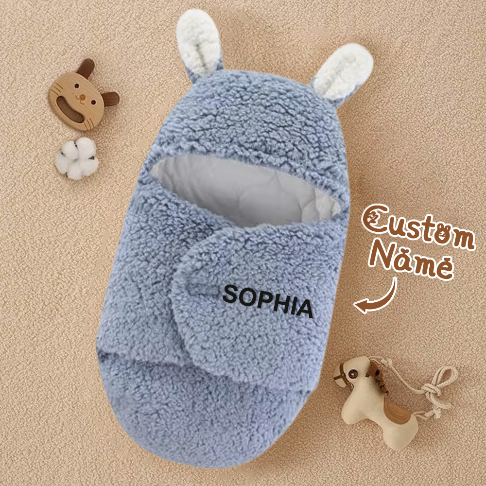 Personalized Bunny Baby Swaddle with Name Infant Sleeping Bag Blanket for Baby Shower Gift