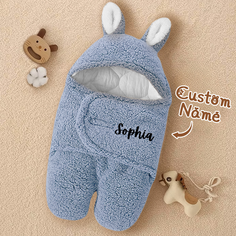 Personalized Bunny Baby Swaddle with Name Infant Sleeping Bag Blanket for Baby Shower Gift