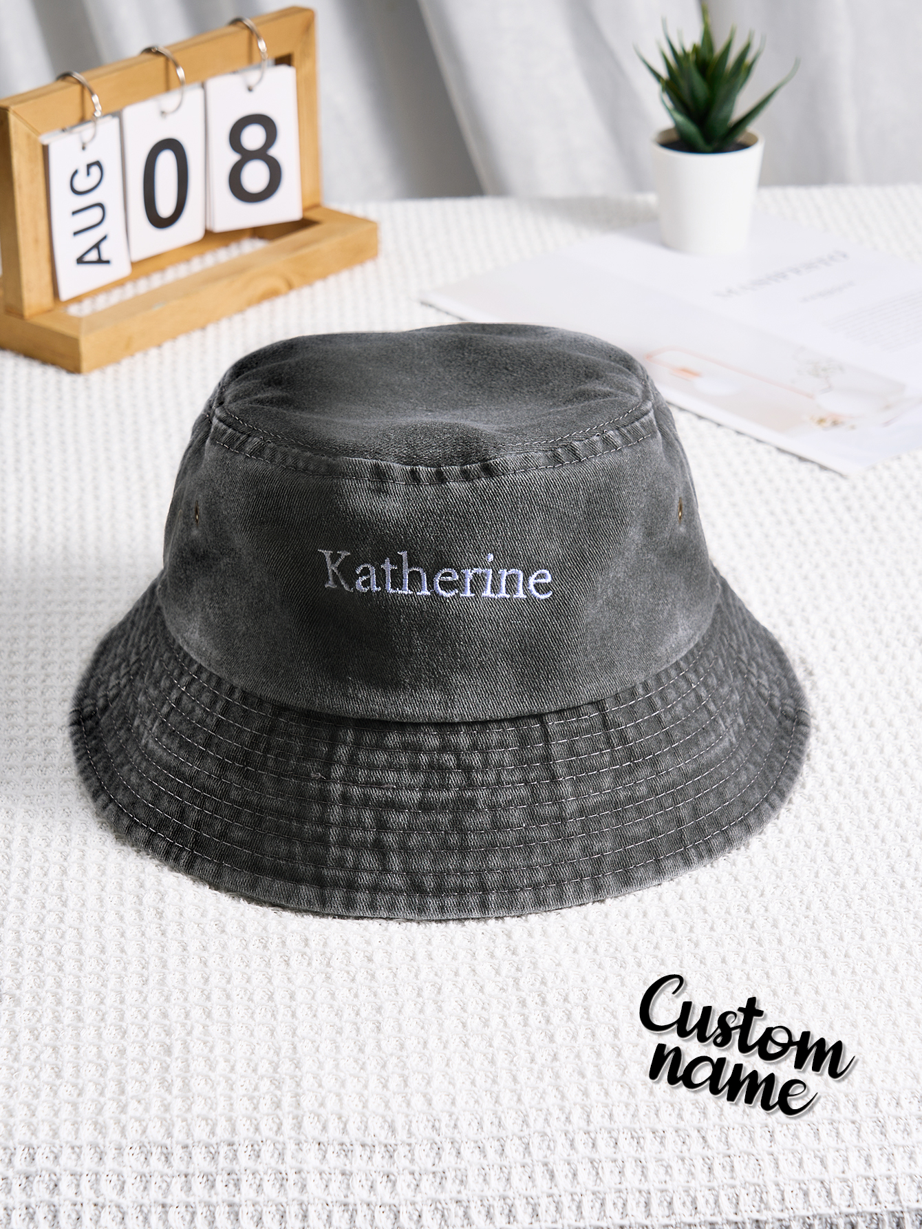 Personalized Denim Bucket Hat Custom Name Embroidery Design Gift for Friends