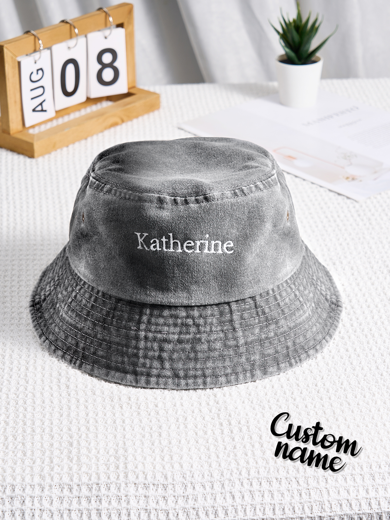 Personalized Denim Bucket Hat Custom Name Embroidery Design Gift for Friends