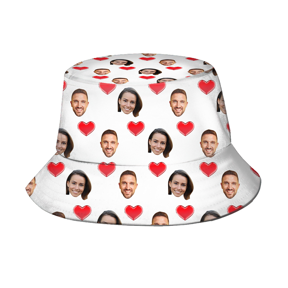 Custom Face Bucket Hat Personalized Heart Print Summer Unisex Fisherman Hat