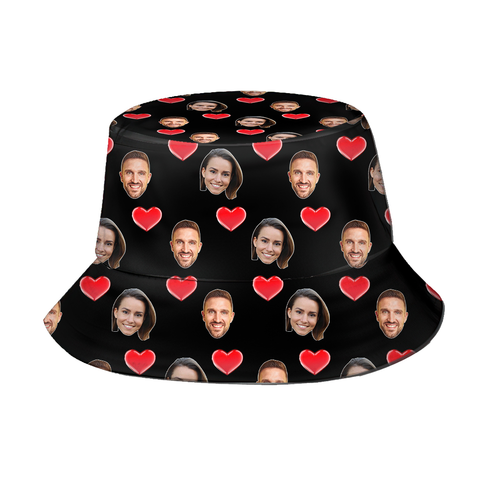 Custom Face Bucket Hat Personalized Heart Print Summer Unisex Fisherman Hat