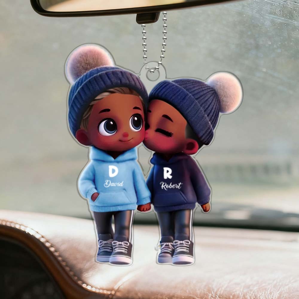 Custom Couple Cartoon Car Hanging Ornament – Personalized Name Car Decoration