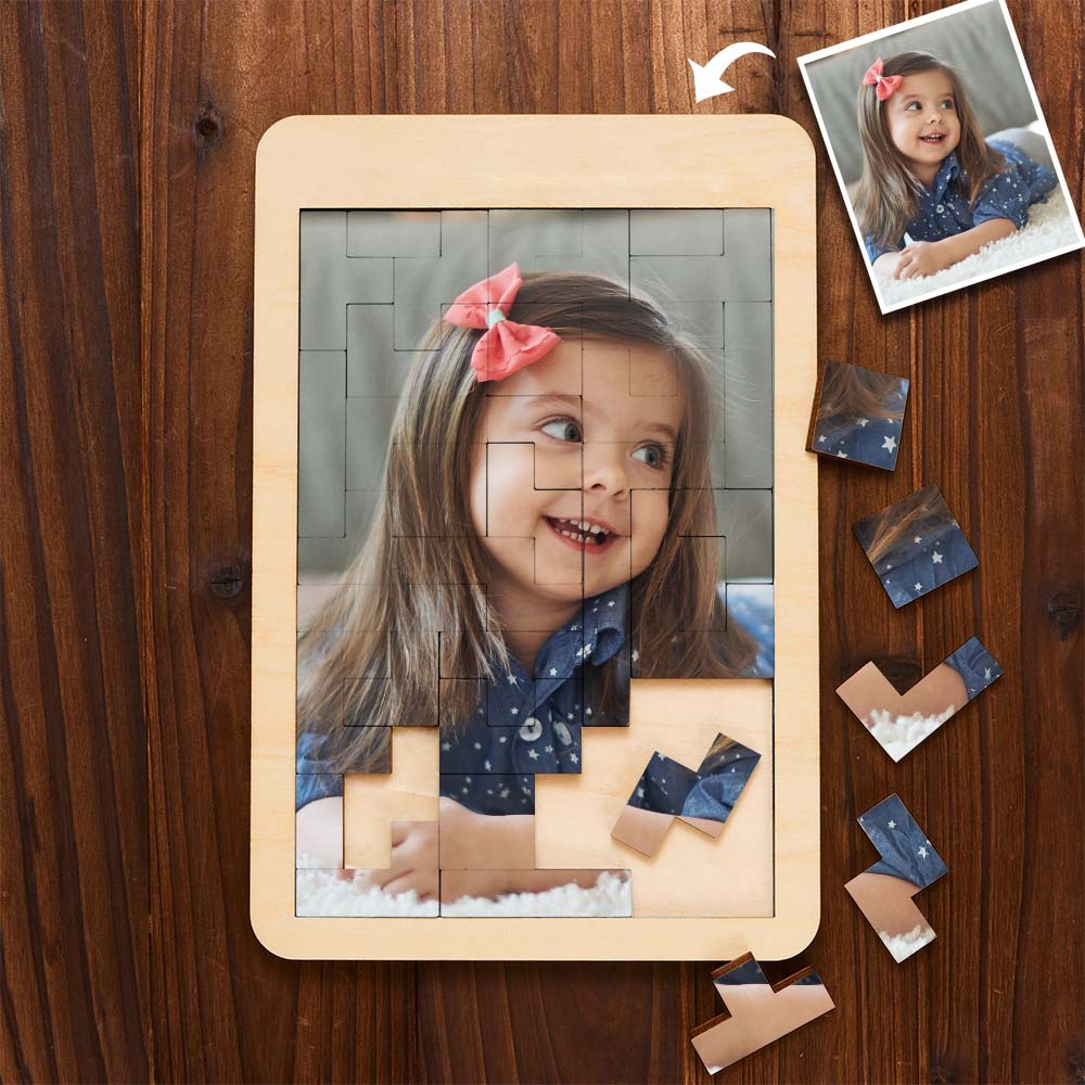 Custom Photo Puzzle Tetris Personalised Wooden Frame Gifts for Kids