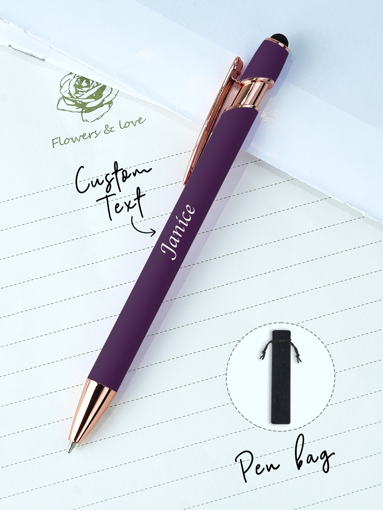 Custom Name Multifunction Ballpoint Pen with Drawstring Pouch Back to School Gift Birthday Gift Teacher’s Day Gift