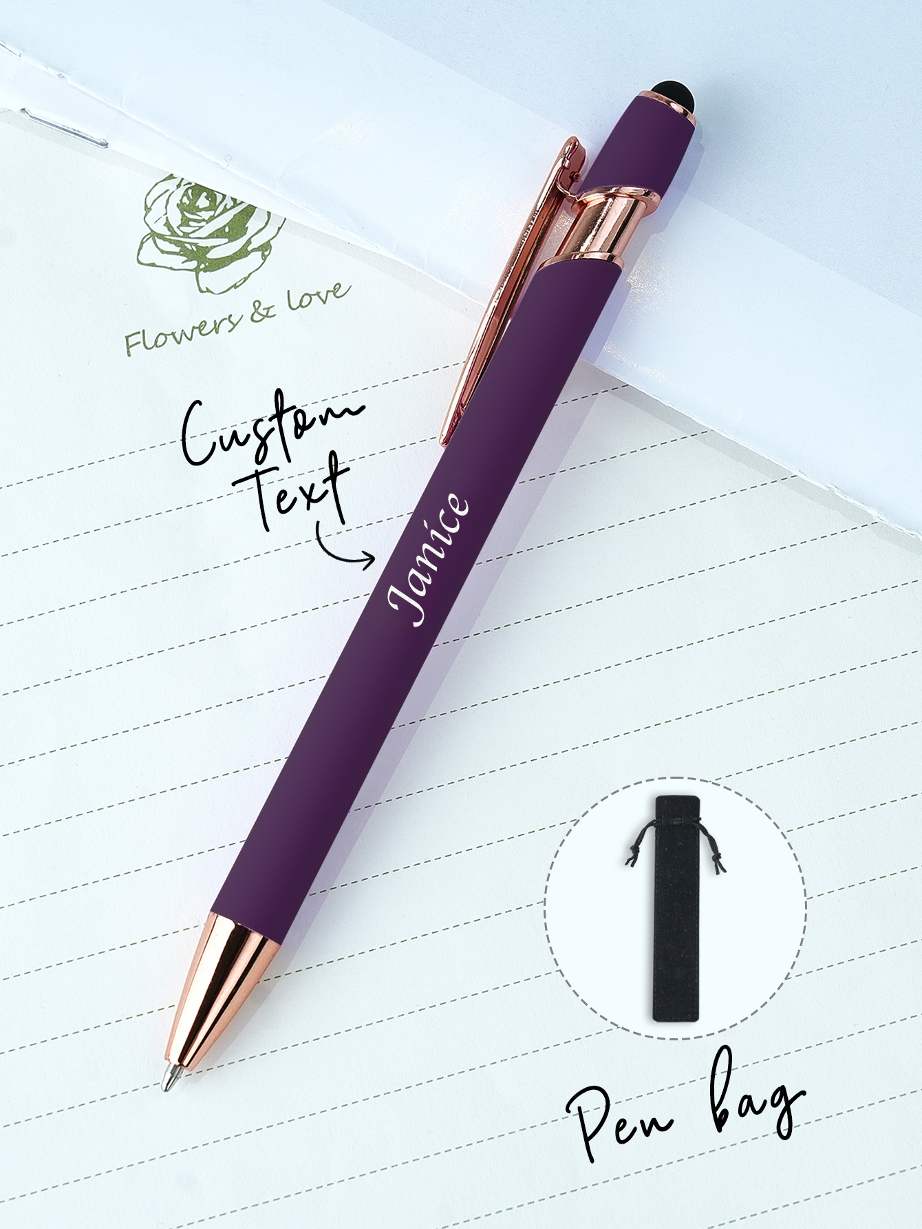 Custom Name Multifunction Ballpoint Pen with Drawstring Pouch Back to School Gift Birthday Gift Teacher’s Day Gift