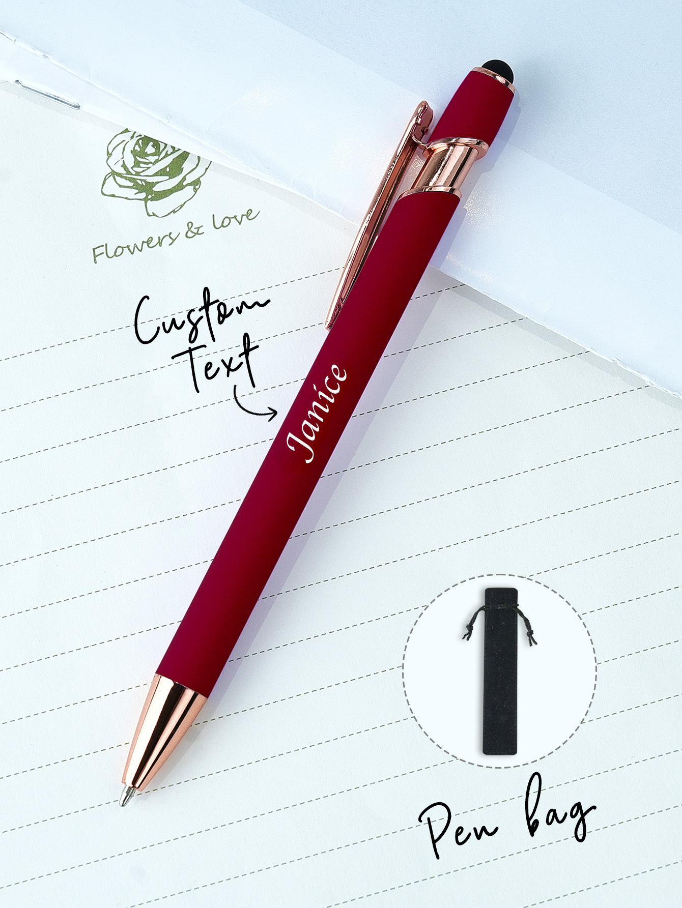 Custom Name Multifunction Ballpoint Pen with Drawstring Pouch Back to School Gift Birthday Gift Teacher’s Day Gift