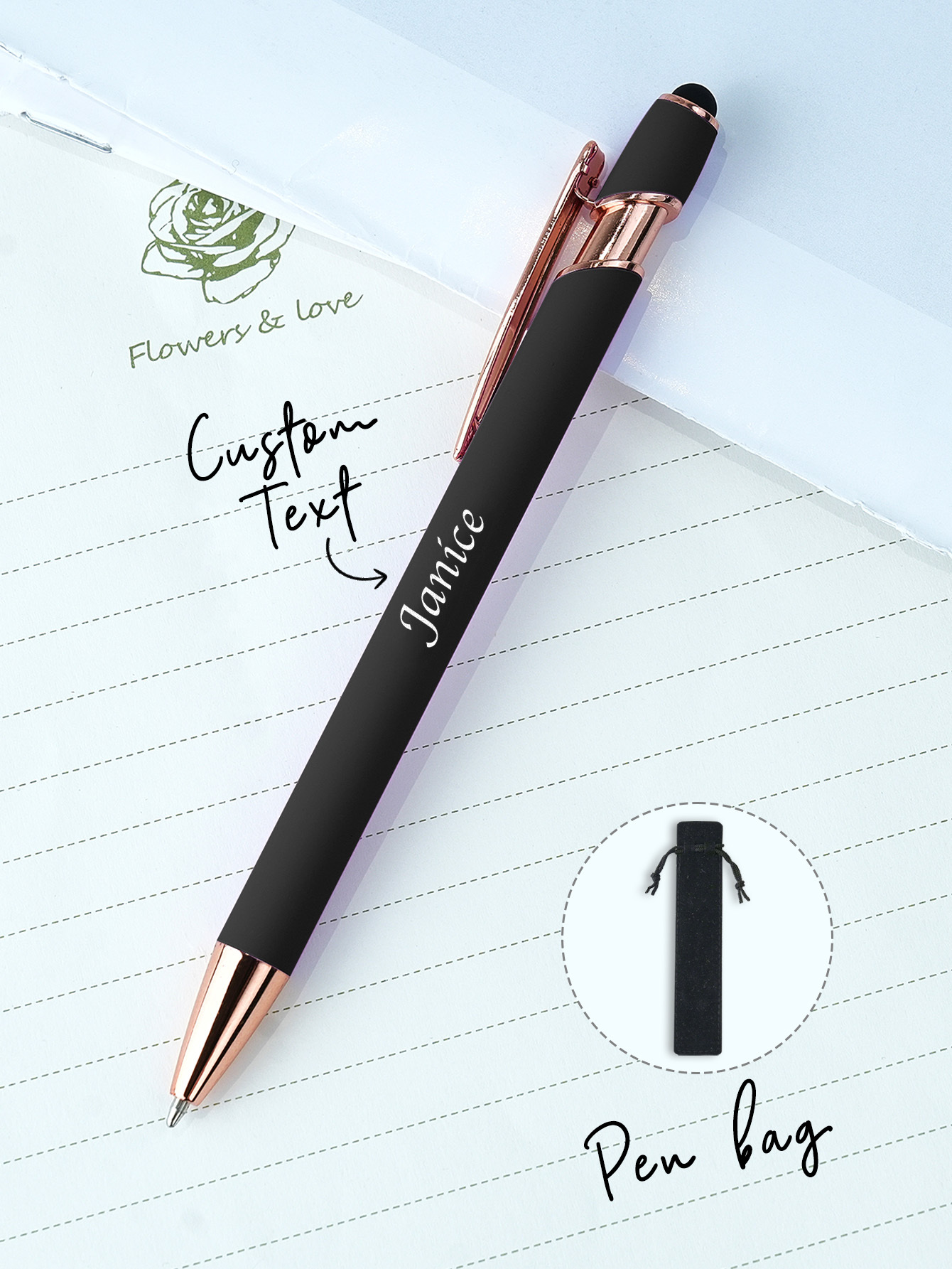 Custom Name Multifunction Ballpoint Pen with Drawstring Pouch Back to School Gift Birthday Gift Teacher’s Day Gift