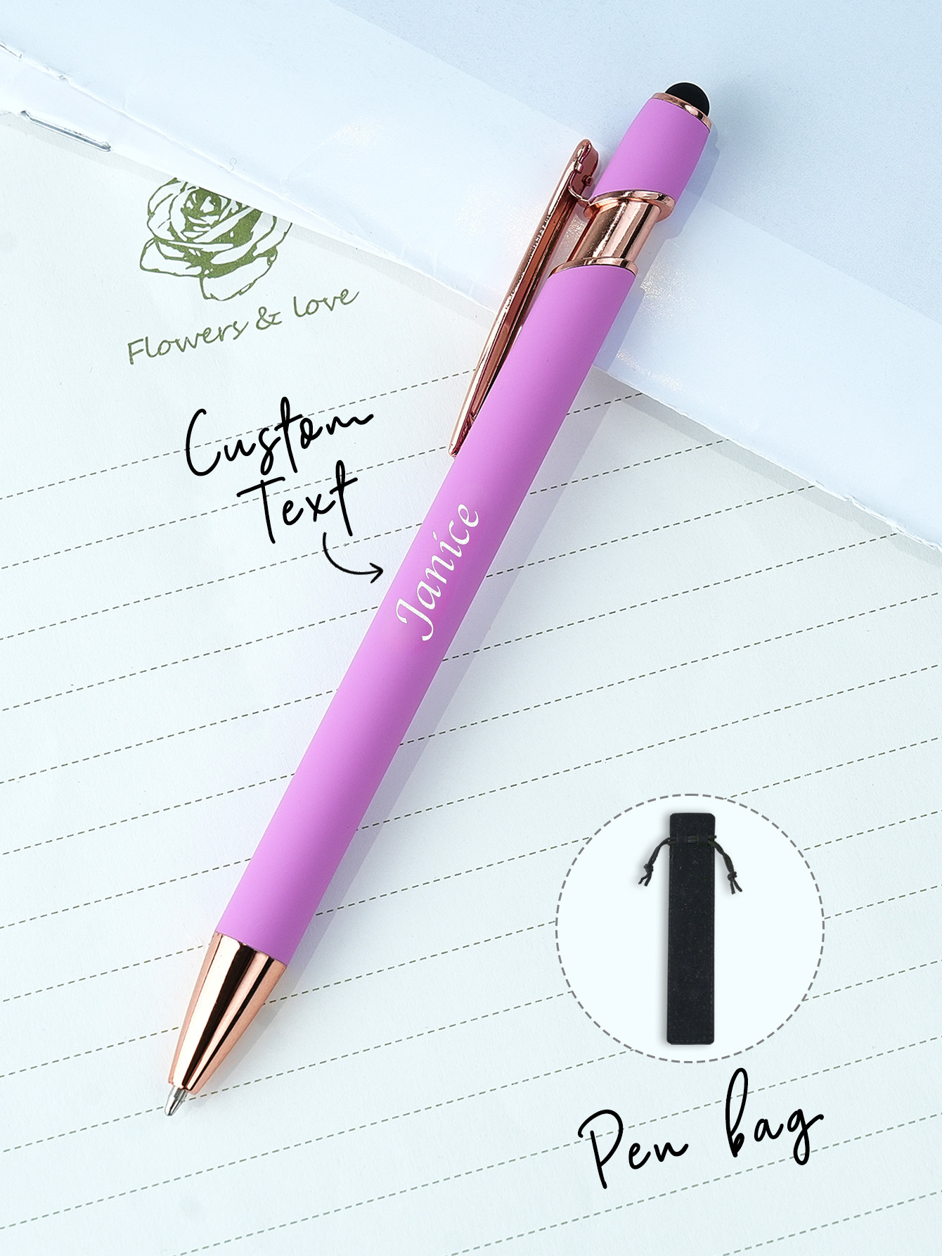 Custom Name Multifunction Ballpoint Pen with Drawstring Pouch Back to School Gift Birthday Gift Teacher’s Day Gift