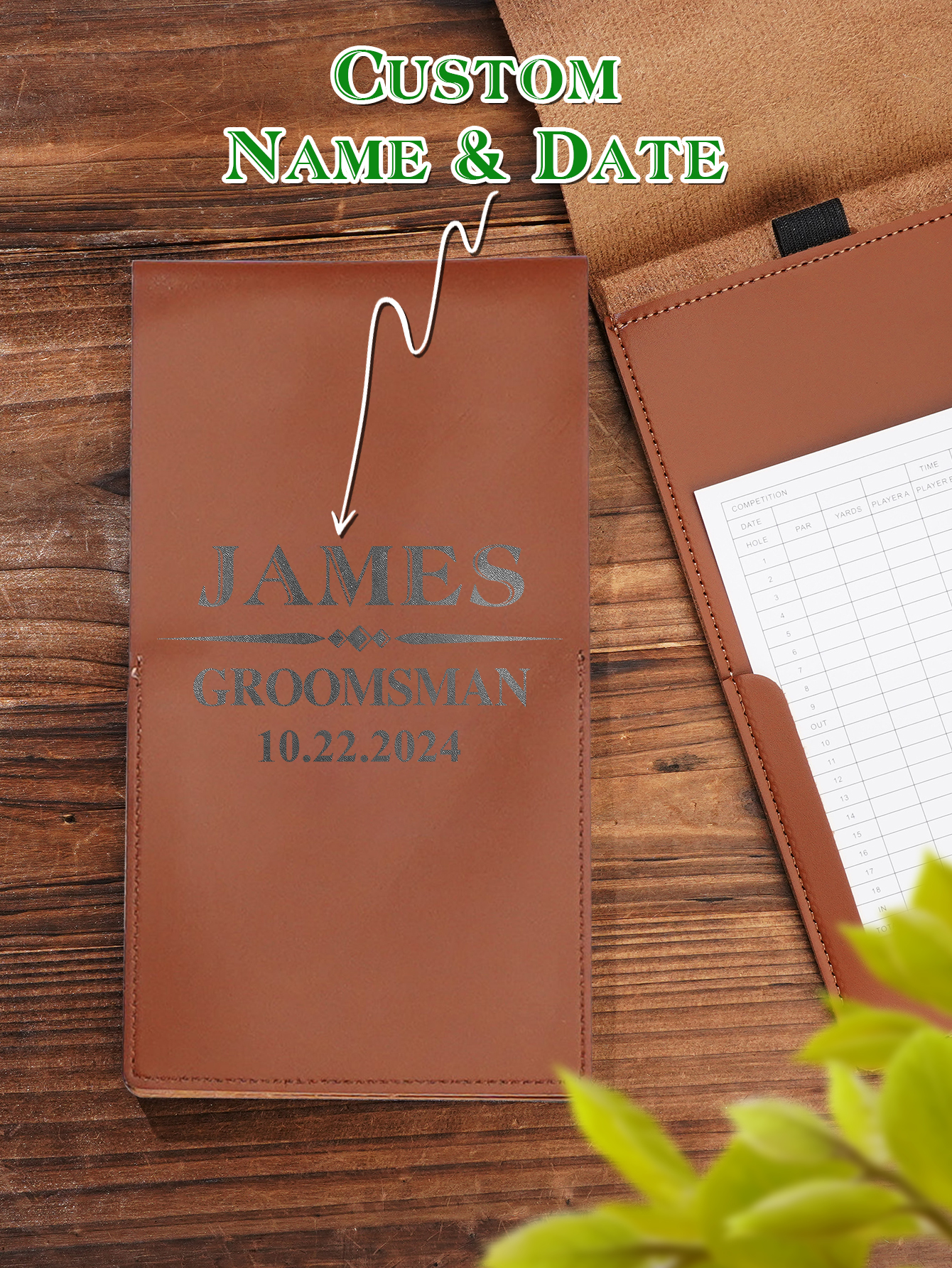 Personalized PU Leather Golf Scorecard Holder Anniversary Birthday Gift for Man Golf Lover
