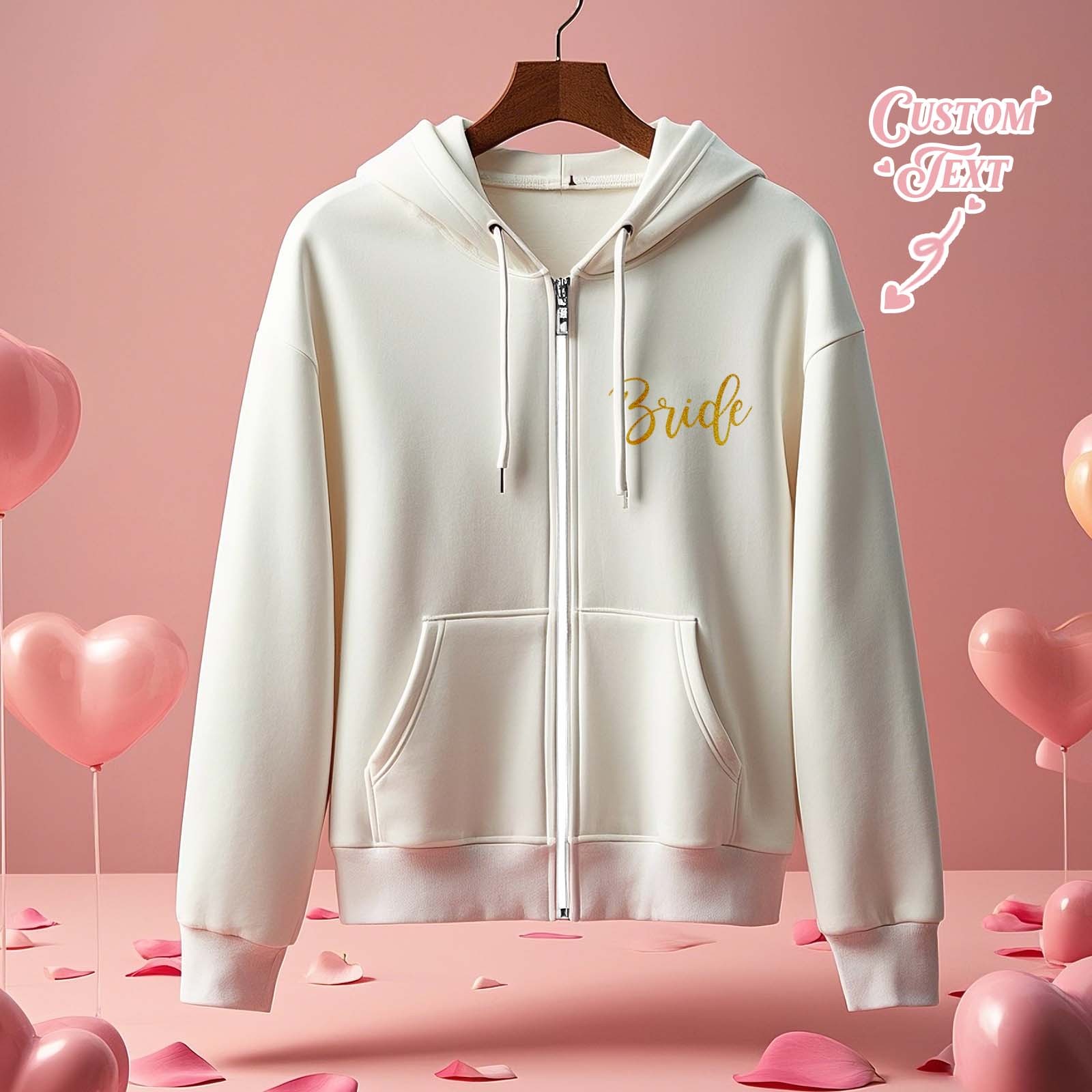 Personalized Mrs Bride Hoodie with Name Zip Up Hoodie Wedding Bridal Shower Gift for Bride