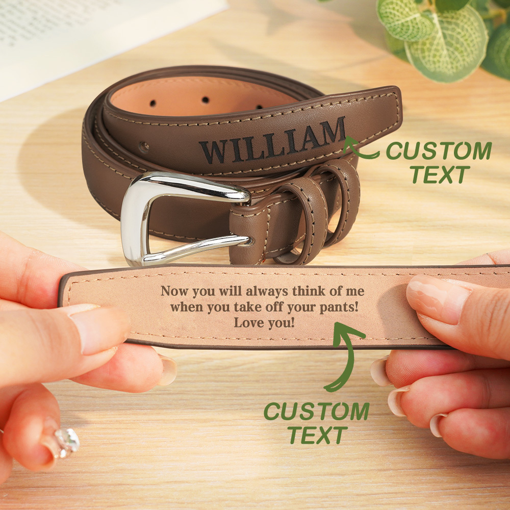 Personalized Men's PU Leather Belt with Engraved Text Birthday Anniversary Gift for Him