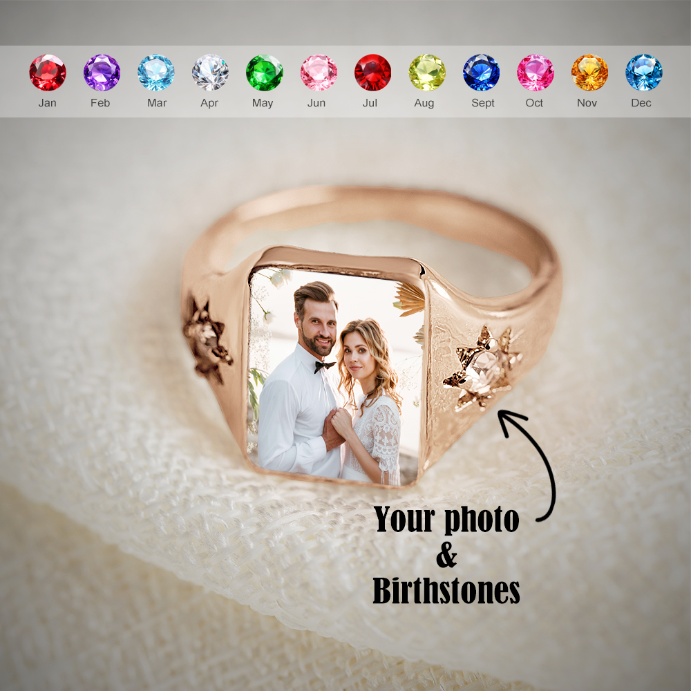 Personalized Birthstone Photo Ring 2 Colors of Photo Custom Jewelry Perfect Gift for Her Valentine's Day Gifts