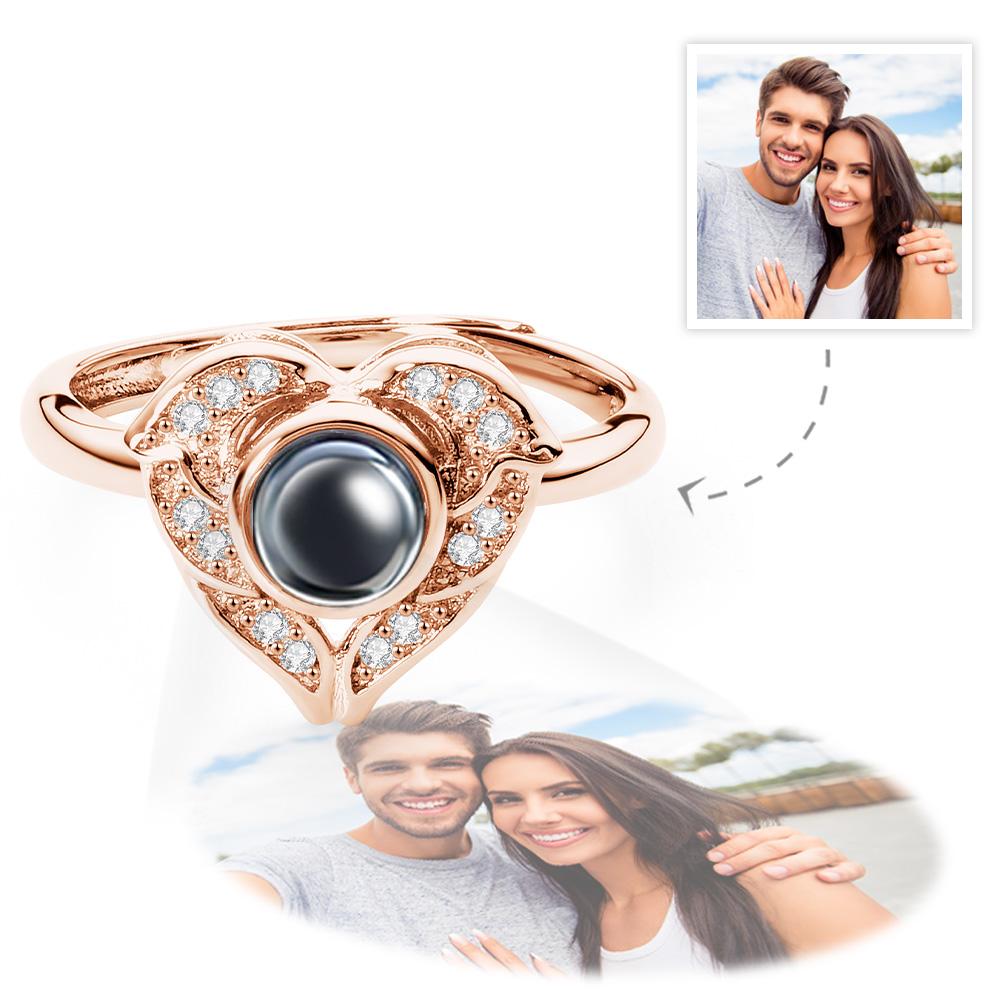 Custom Angel Wing Projection Ring Personalized Photo heart Shaped Ring for Her