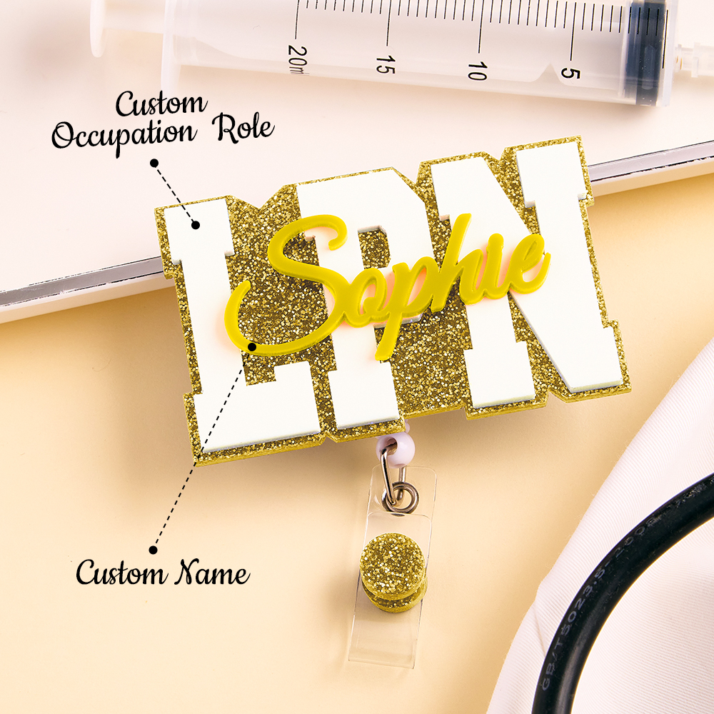 Personalized Glitter ID Badge Reel with Name Acrylic Badge Reel Gifts for Nurse Doctor