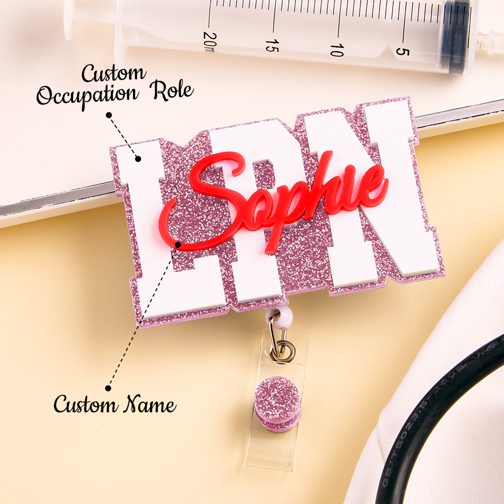 Personalized Glitter ID Badge Reel with Name Acrylic Badge Reel Gifts for Nurse Doctor