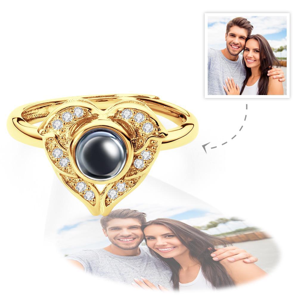 Custom Angel Wing Projection Ring Personalized Photo heart Shaped Ring for Her