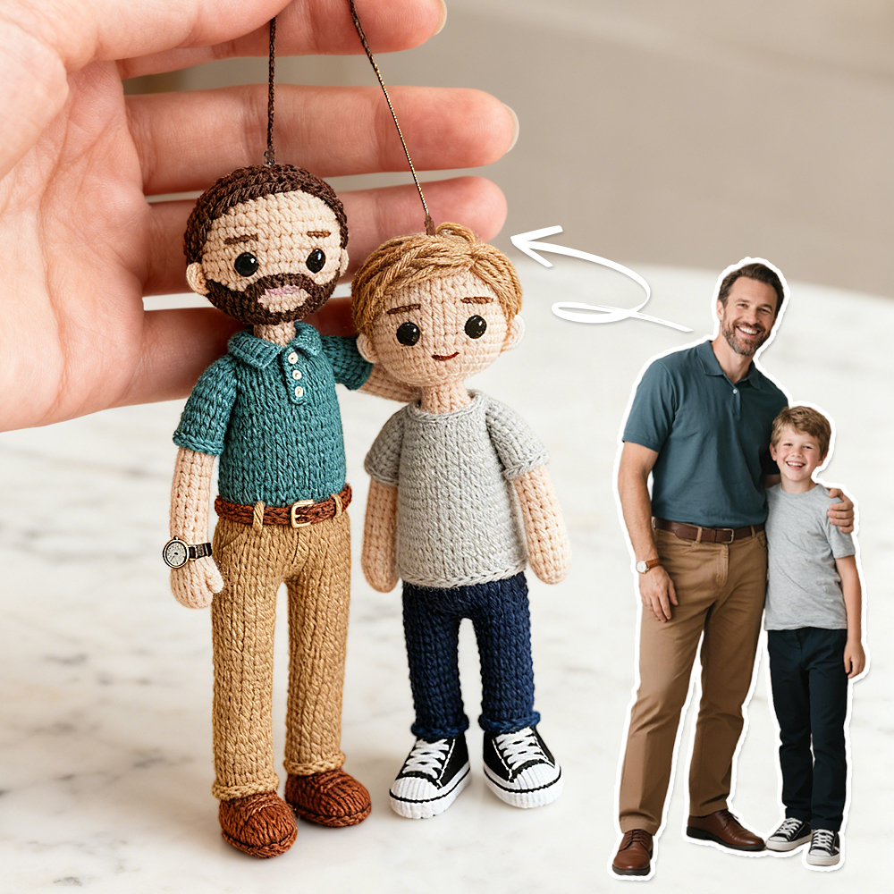 Custom Photo Connected 2 People Crochet Doll Ornament Christmas Tree Decoration Holiday Gift