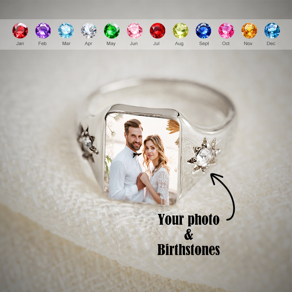 Personalized Birthstone Photo Ring 2 Colors of Photo Custom Jewelry Perfect Gift for Her Valentine's Day Gifts