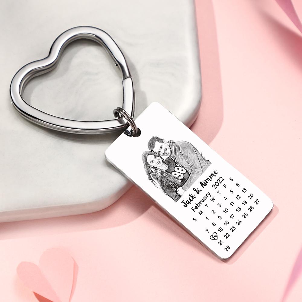 Custom Photo Calendar Keychain with Personalized Text Gift for Lover