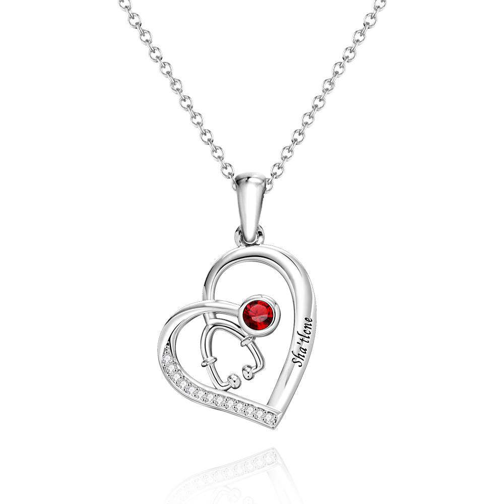 Stethoscope Birthstone Necklace Personalized Engraved Jewelry Nurse Gift