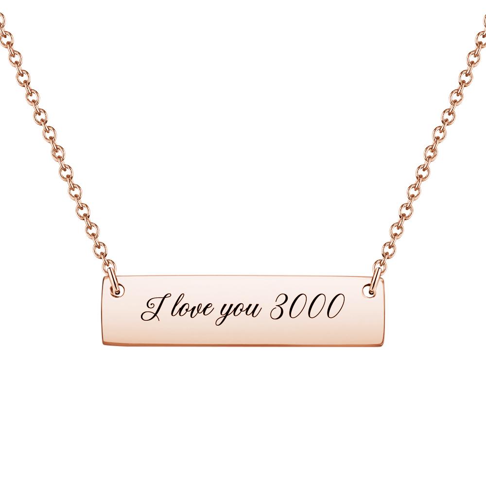 Personalized Text I Love You 3000 Bar Necklace – Custom Engraved Pendant Jewelry Gift for Her