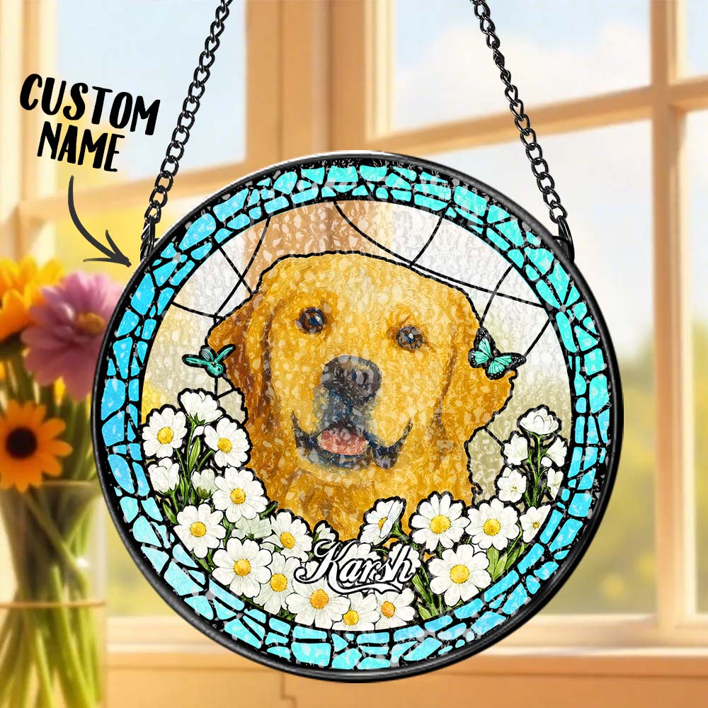 Custom Pet Portrait Stained Glass Suncatcher – Personalized Pet Keepsake Memorial Gift for Dog & Cat Lovers