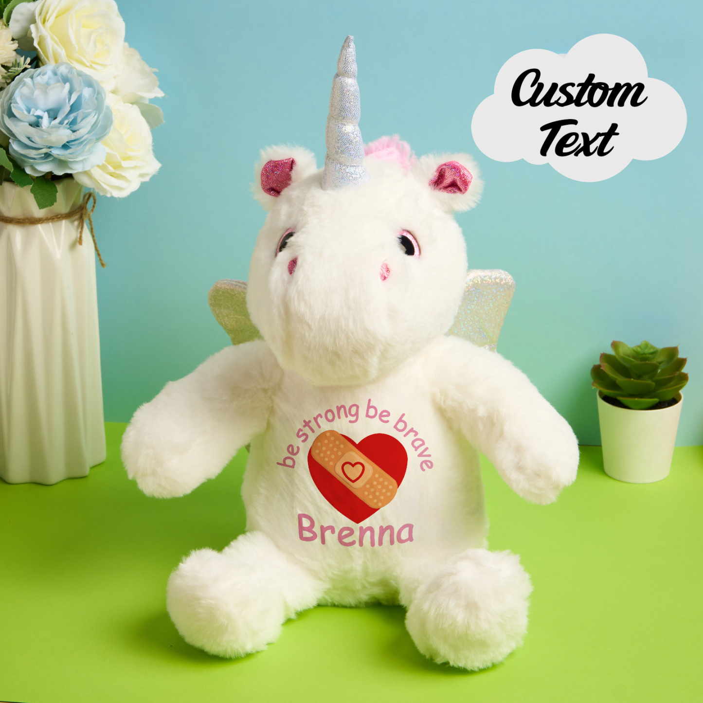 Personalized Unicorn Plush Stuffed Animal Birth Announcement Gift for Baby Shower