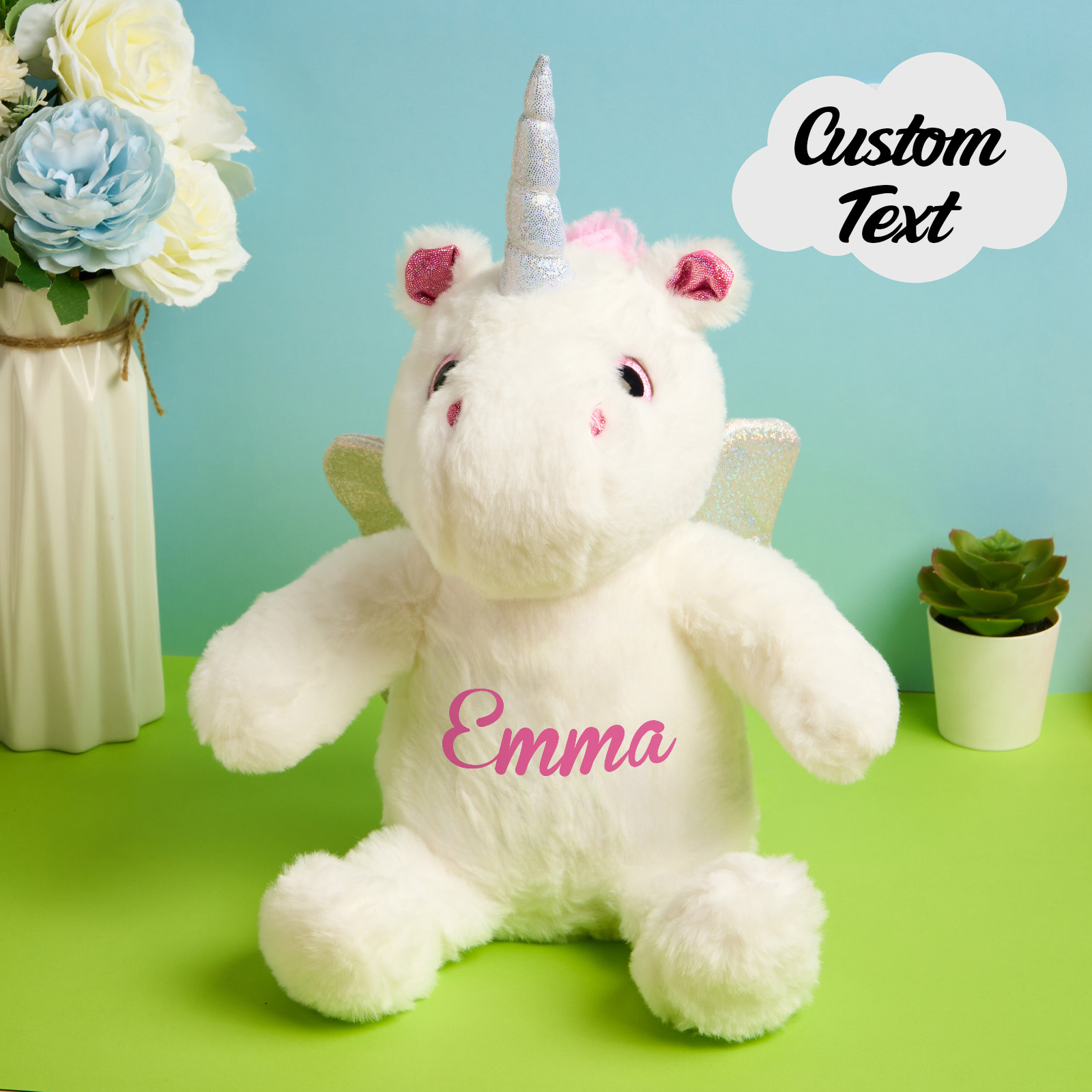 Personalized Unicorn Plush Stuffed Animal Birth Announcement Gift for Baby Shower