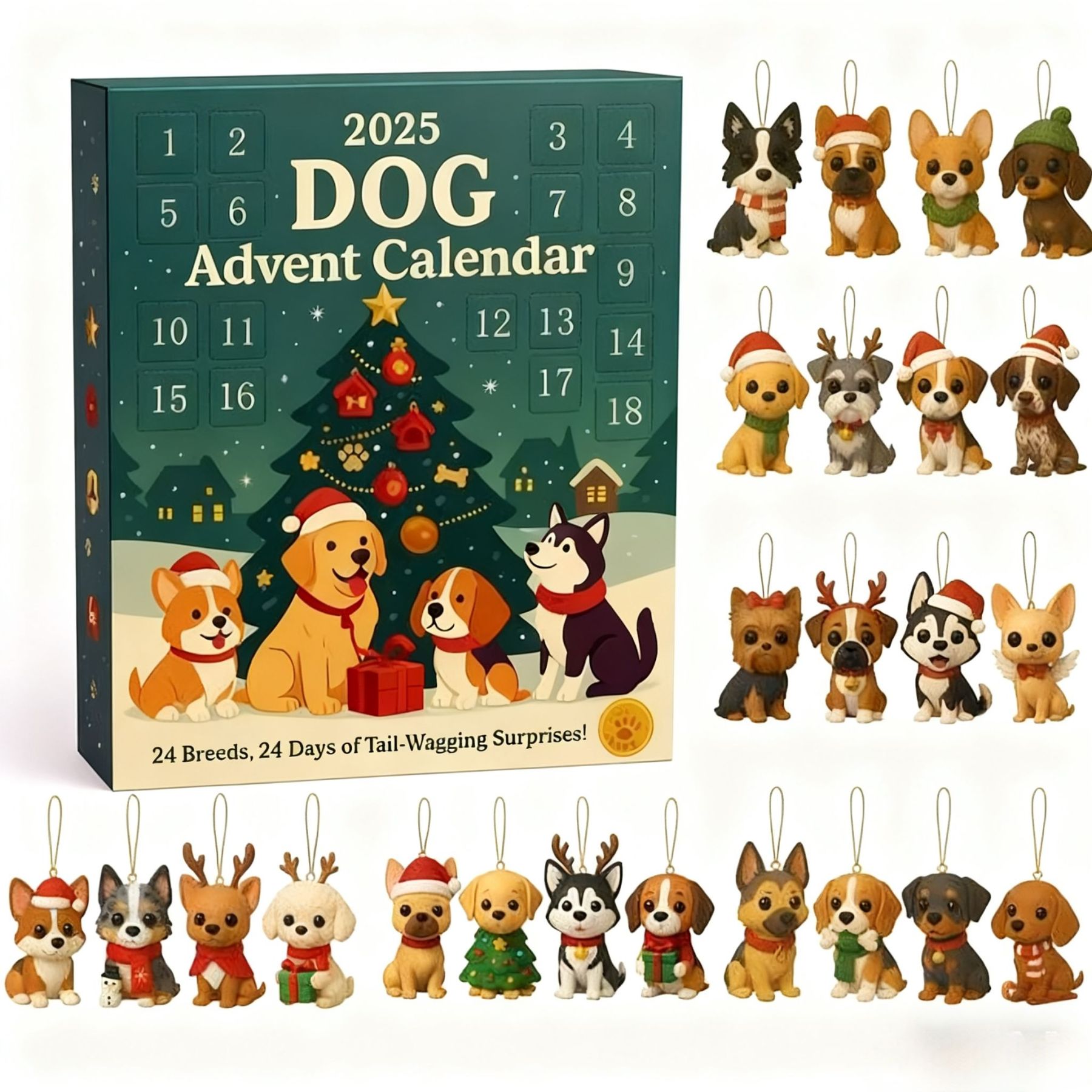 Flat Style Acrylic Cute Dog Christmas Countdown Calendar Gift Box – Perfect Holiday Present for Dog Lovers